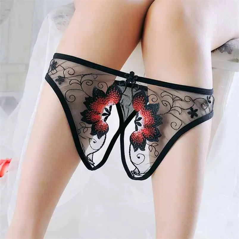 Knowdream sexiga trosor spets blommiga thong damer broderade mesh garn perspektiv tjejer underkläder t pants g-string thongs 210730