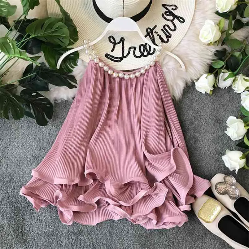 Kvinnor Toppar Sommar halter Beading Curled Chiffon Shirt Ruffled Loose Baby Ärmlös Kvinnor Blus ML843 210506