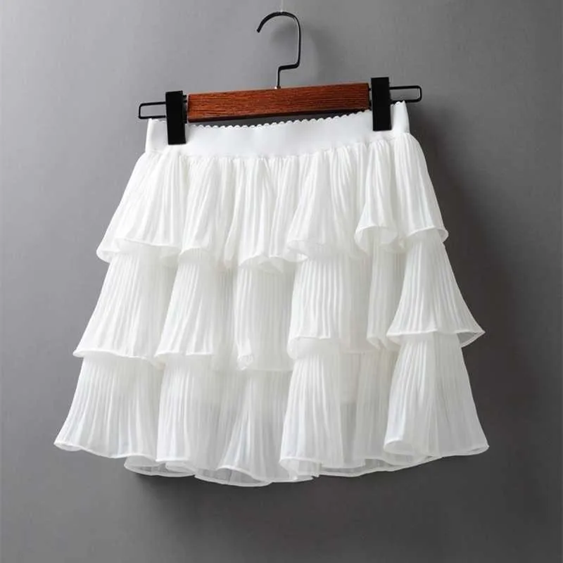 Save Big on Bulk Women Elastic Waist Skirts Summer Women Elasticity Waist  Mini Skirt Ladies Chiffon Skirt Ladies Casual Cake Skirts Black White Femme  - Main Image