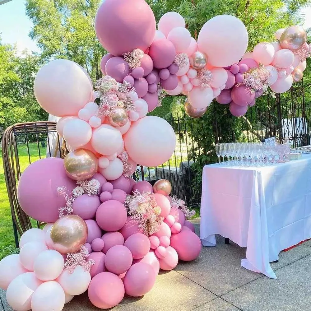 119 st Peach Pink Balloon Garland Kit Rose Gold Chrome Latex Globos för bröllopsfödelsedag Alla hjärtans dag Party Decorations 210626