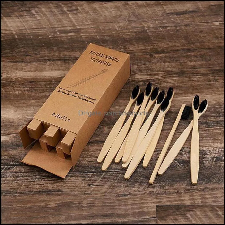 10Pcs Bamboo Toothbrush Eco-Friendly Product Vegan Tooth Brush Rainbow Black Wooden Soft Fibre Adults Travel Seta26