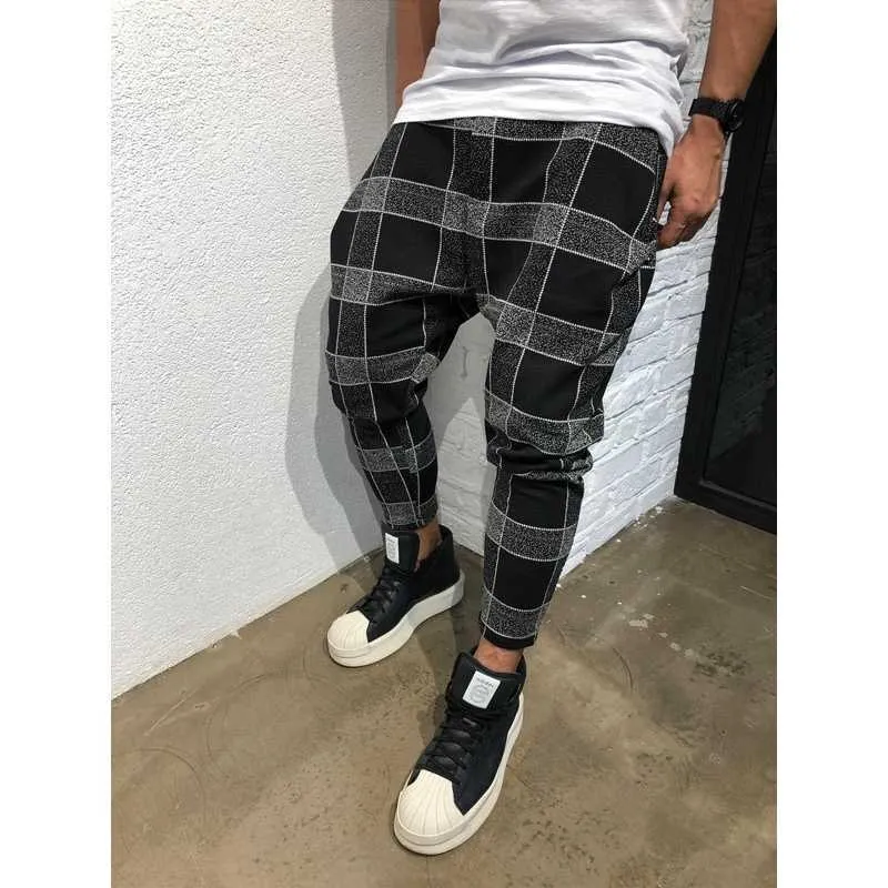 Zogaa xadrez Impresso Harem Calças Streetwear Homens Hip Hop Baggy Vintage Largo Perna Calças Mens Pantalones Hombre Jogador Sweatpants x0723