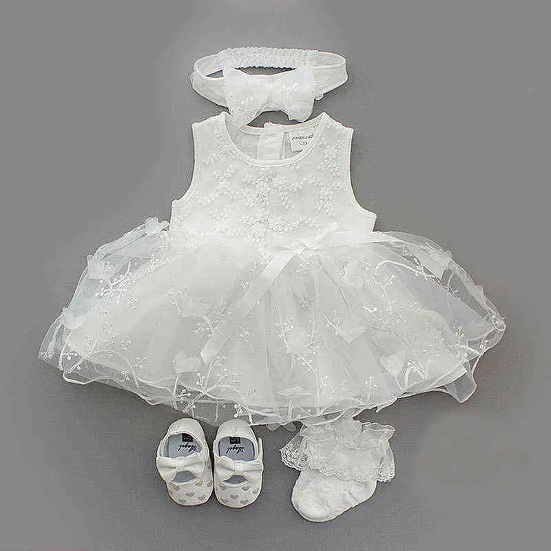 4Pcs/Set Baby Summer Dress Infant Girls Princess Christening Baptism Dress Gown Party Wedding 0 3 6 9 Months Baby Dress Outfits G1129