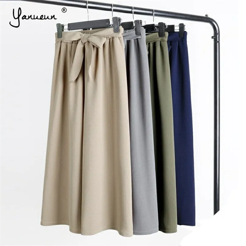 Yanueun Spring Summer Solid Wide Leg Calças Loose Arco Ankle Comprimento Cintura alta Mulheres Elegante 211008