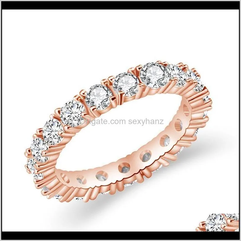 fashion cubic zircon pave band ring eternity stacking finger rings for women round cz diamond crystal party wedding ring bride jewelry