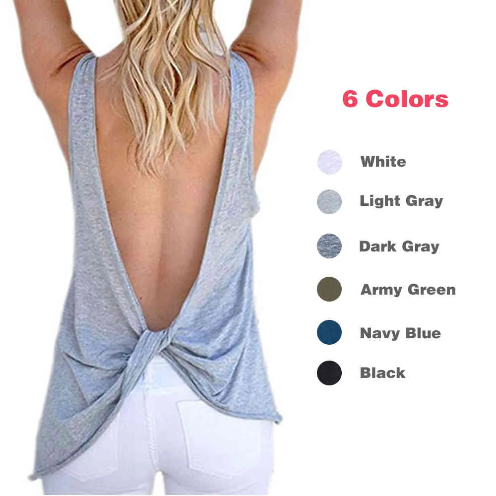 New Arrival Summer Women Tops Sexy Rąbelbacklshirt Wiązany Tank Top Bluzka Sexy Kamizelka Damska Tshirt X0507