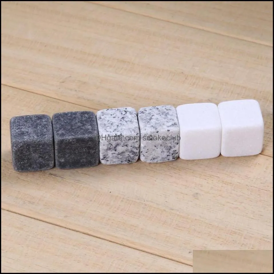 2cm Natural Whiskey Stones 6 pcs/lot Whisky wine Cooler Rock Soapstone Ice Cube With Velvet Storage Pouch bar tool LJJA3382-2