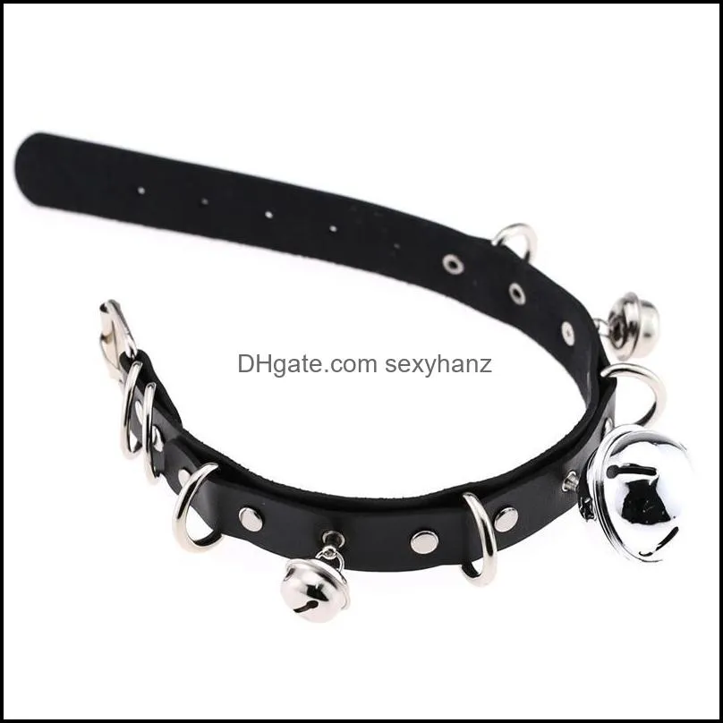 Chokers Bell Pendant Stud Bondage Leather Choker Collar Necklace Women Goth Punk Harajuku Sexy Batcave Jewelry Party Show Stage