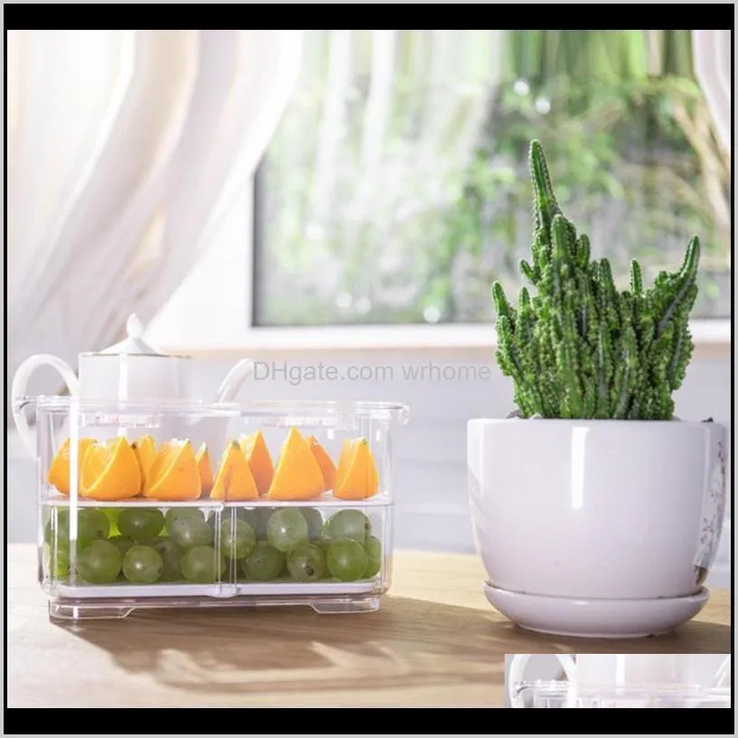Saving Space Home Drain Storage Box With Lid Fridge Organizer Fruit Vegetable Transparent Rectangle Double Sealed Portable Bottles &