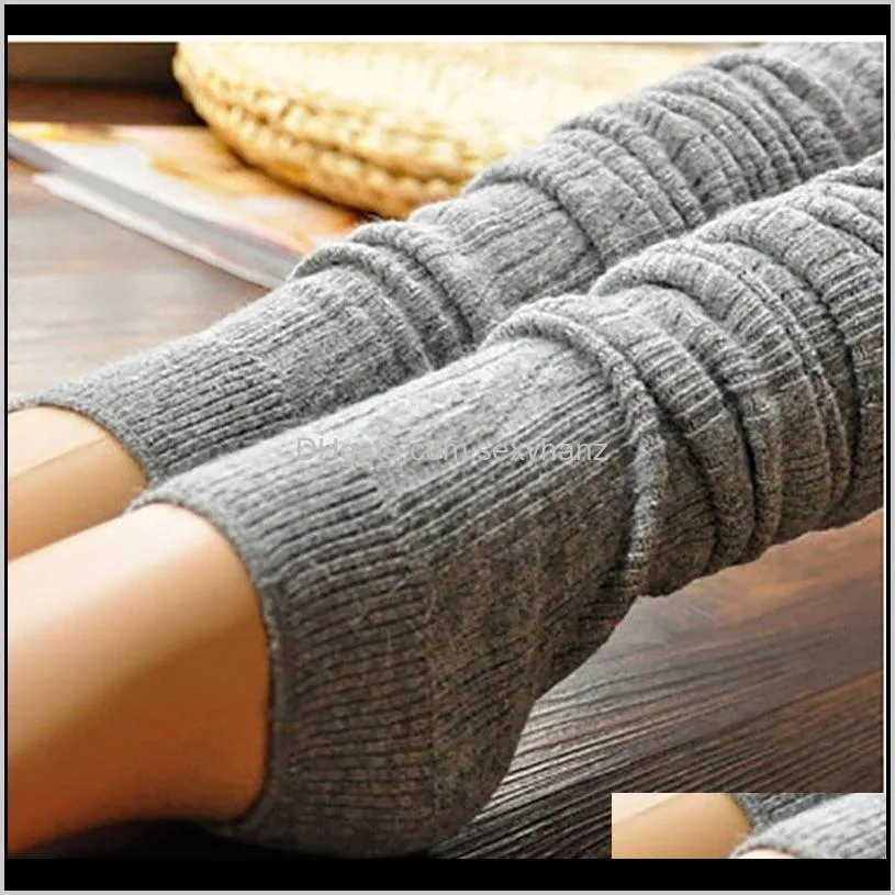 over knee women winter warm wool solid long leggings thicken pile socks boot covers beenwarmers girls lwb014