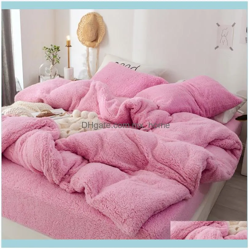 Solid Lamb Cashmere Bedding Set New Thicken Flannel Fleece Room Linens Velvet Duvet Cover Set Sandred Home Sleep Pillowcase 201211