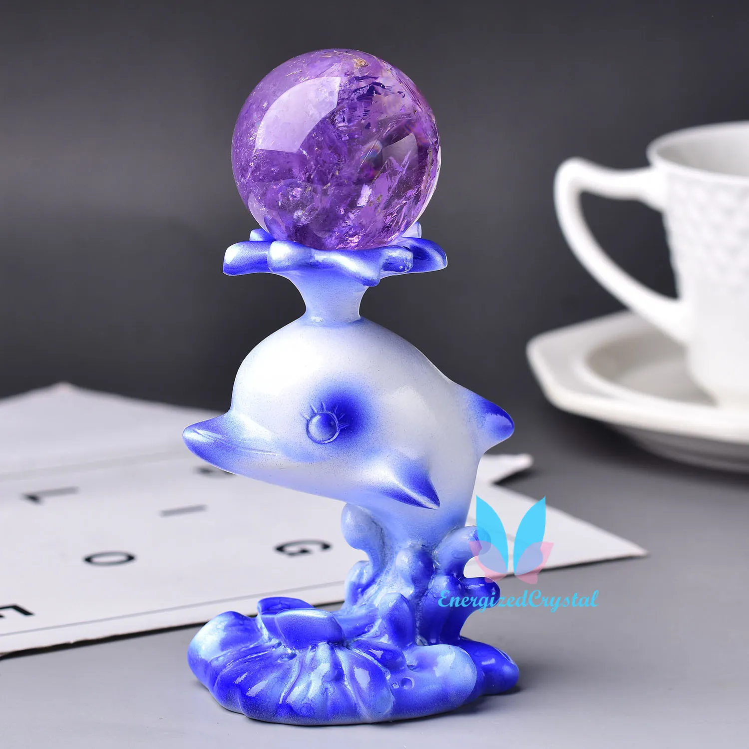 Dolphin Shape Crystal Ball Display Stands Resin Home Decor Sphere Standhouder