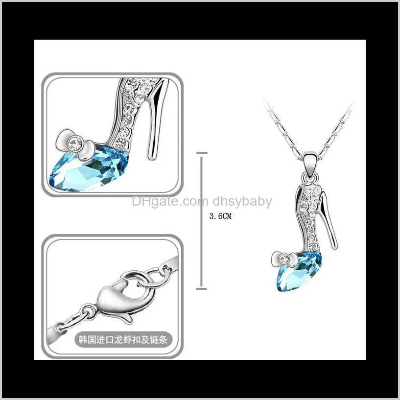 sexy high heels crystal necklace fashion shoes statement pendant cinderella austrian candy necklaces for womens party wedding jewelry