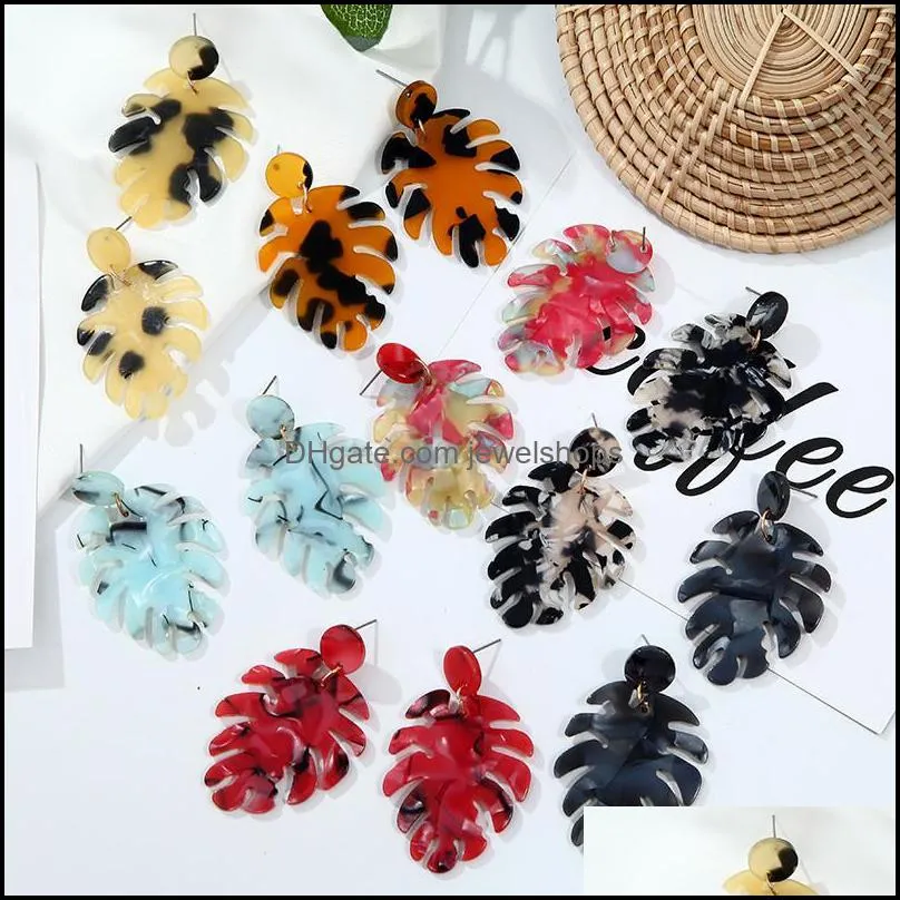 Stud Earrings sieradenverklaring Acryl Boheemse stijl voor vrouwen gepersonaliseerd Big Leaf Design Colorf Plant Drop levering 2021 0xyi5