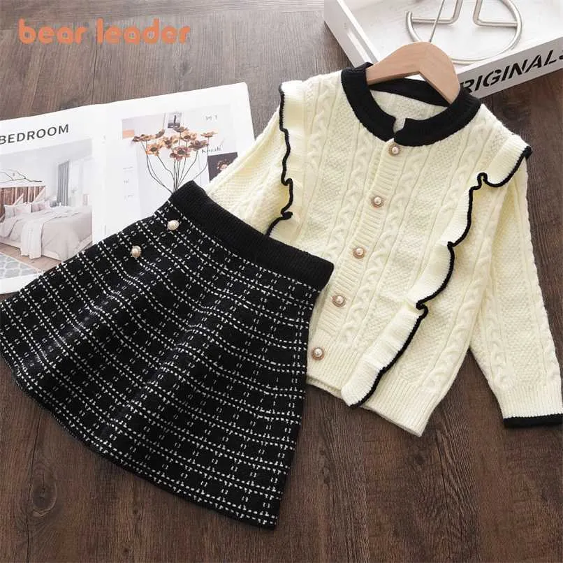 Bear Leader Baby Girls Sweater Clothing Outfit est Winter Knitted Ruffles Solid Color Casual Top Suspender Skirt 211021