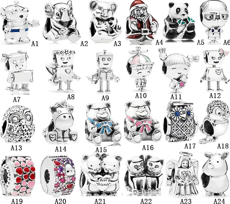 Convient Pandora Bracelet En Argent Sterling Garçon Fille Animal Robot Panda Perlé Bracelet Bracelet Perles Charmes Pour Européen Serpent Charme Chaîne De Mode DIY Bijoux