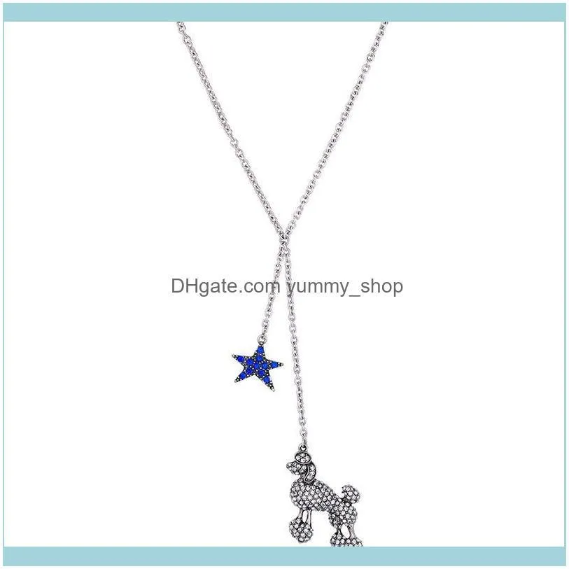 Fashion Long Blue Crystal Star Sheep Pendant Necklace Silver Color Chain Cute Animal Necklace Accessories for Women