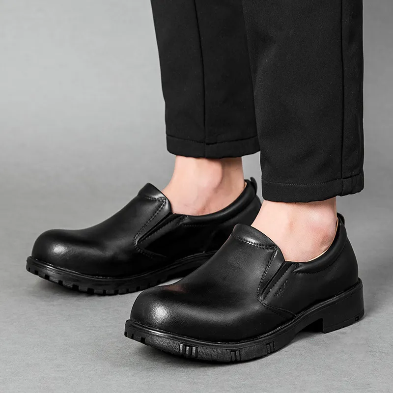 Hôtel cuisine hommes Chef chaussures sans lacet affaires décontracté imperméable à l'huile en cuir chaussures antidérapant travail chaussures de sécurité taille 38-44