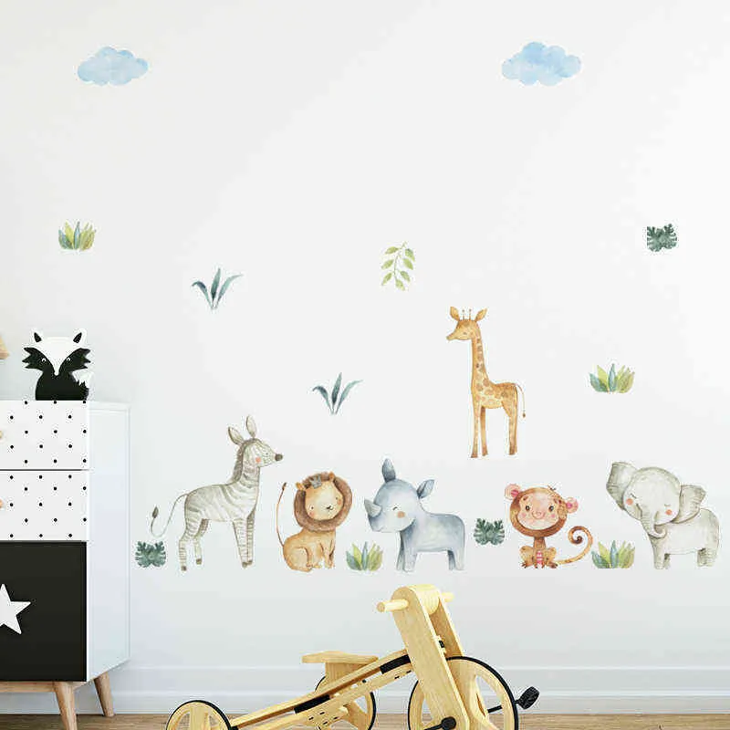 Autocollant mural de copains d'animaux de dessin animé pour chambre d'enfants décoration de la maison murale papier peint amovible chambre à coucher autocollants de fond de pépinière 211112