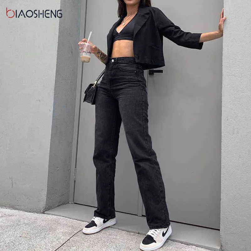 Damesbroek Jeans Dames Hoge Taille Moeder Baggy Losse Y2K Black Fashion Rechte Denim Broek Streetwear 211129