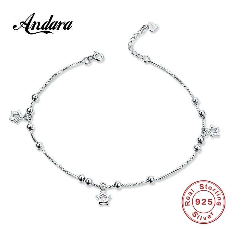 Summer Style 100%925 Sterling Silver Cute Pentacle Pendant Anklet Woman Fashion Jewelry