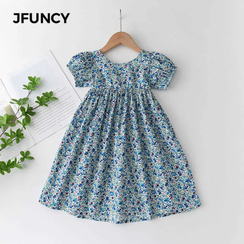Jfuncy zomerjurk korte mouw sets rok schattig meisje kleding kinderen prinses feestjurken bloemen print kinderkleding q0716
