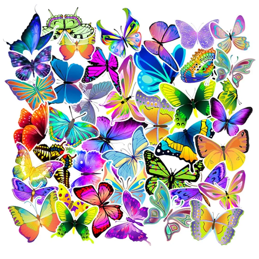 50st Colorful Butterfly Stickers Non-slumpmässiga för bilcykel Bagage Klistermärke Laptop Skateboard Motorvattenflaska Snowboard Väggdekaler Kids Gifts