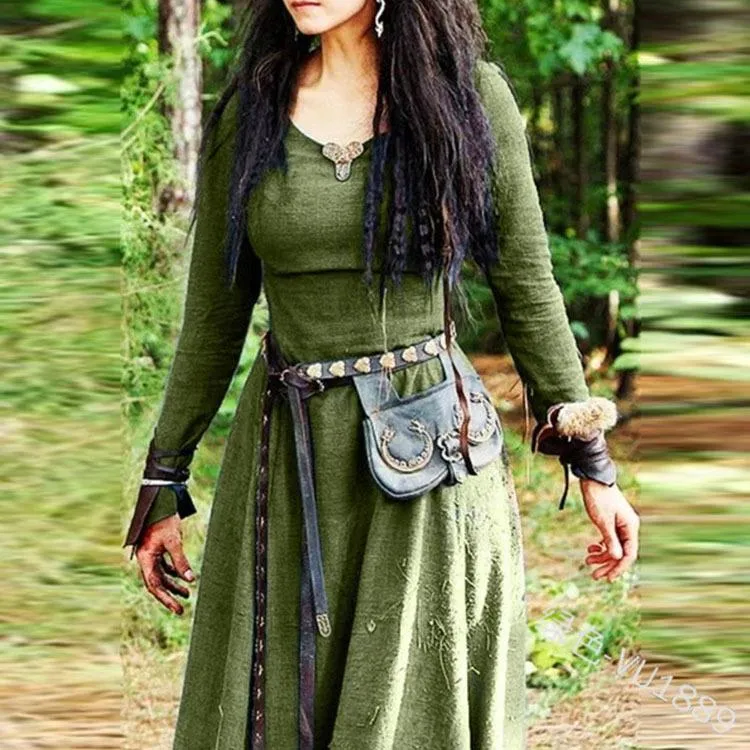 Medieval Long Sleeve Maxi Dress Women Robe Vintage Fairy Elven Renaissance Celtic Viking Gothic Clothing Fantasy Ball Gown Casual Dresses