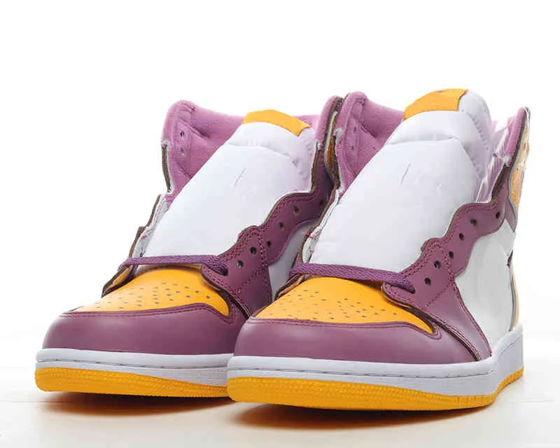 Jumpman 1 high OG Brotherhood basketball shoes White Purple Yellow men women Sports Shoes Sneakers trainers Send With Box