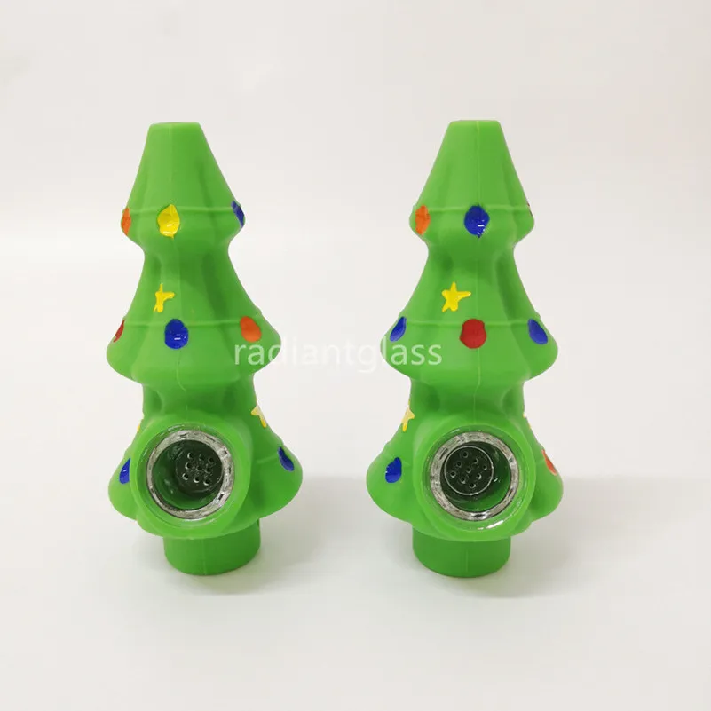 Christmas tree silicone smoke pipe food grade silica gel easy to clean cigarette dry herb tobacco burner pipes