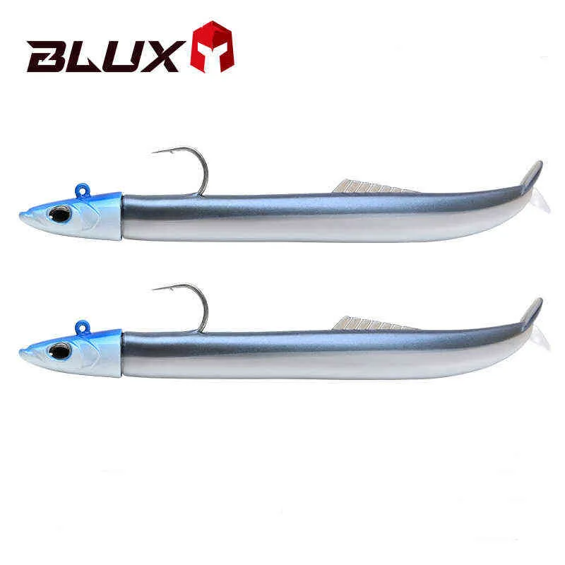 BLUX FLASH SAND EEL 14G/27G Soft Fishing Lure Tail Jig Head Hook Minnow Artificial Bait Saltwater Sea Bass Swimbait Tackle Gear 220110