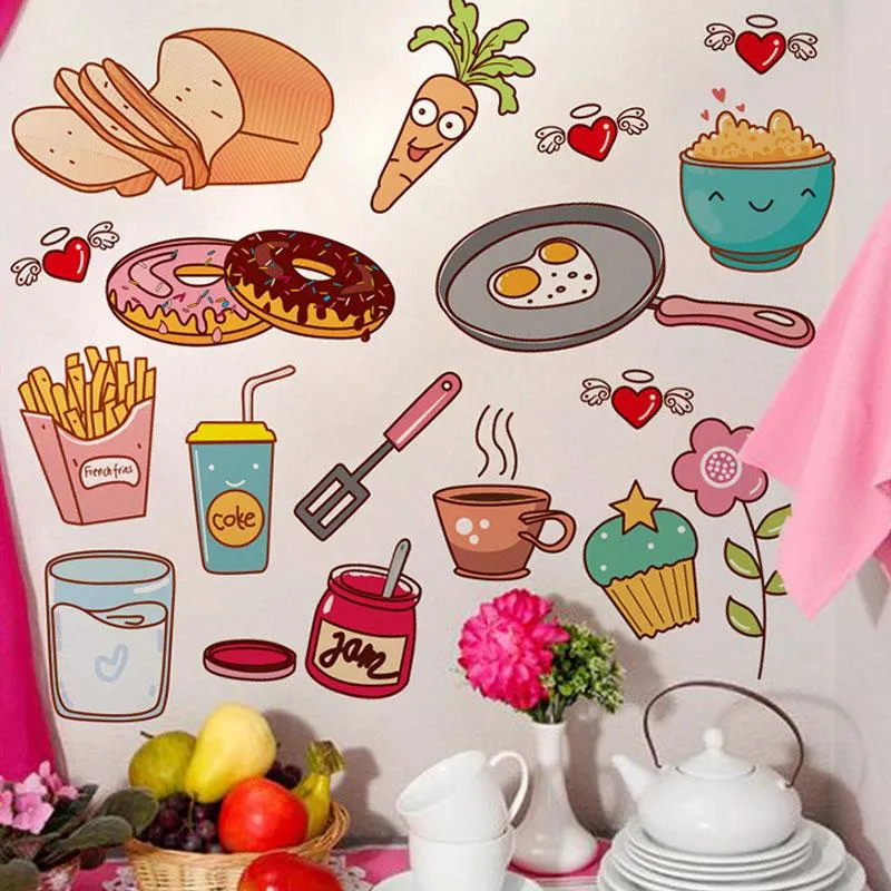 Wall Stickers Cartoon Cabinet Sticker Removable Self Adhesive Food Fruit Art Mural Decorative Drawer Shelf Liner Home Kitchen Decor