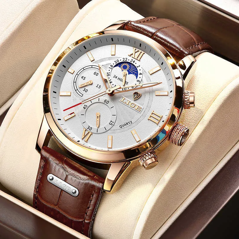 Orologi da uomo LIGE Orologio da uomo al quarzo in pelle casual Top Brand di lusso Orologio da uomo d'affari Orologio sportivo da uomo Cronografo impermeabile 210527