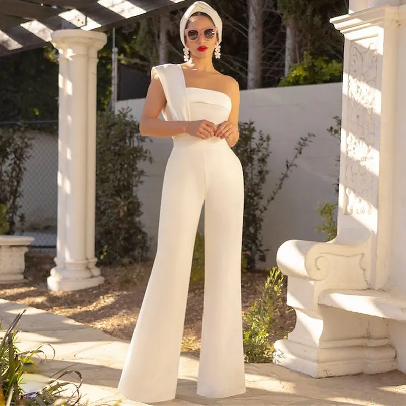 Customizable White Satin One Shoulder One Shoulder Jumpsuit Formal For  Bridesmaids Simple Ankle Length Wedding Guest Outfit From Wevens, $108.3