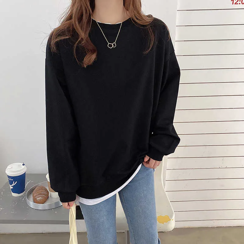 Women Hoodies Oversize Long Sleeve 8 Colors Streetwear Pink Crewneck Pullover Korean Clothing Female Black Hoodie 210625