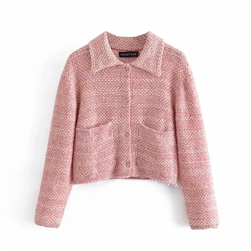 Women Fashion Tweed Single Breasted Shirt-Style Jackets Coat Spring Autumn Vintage Crop Coat High Street Outwear 210521