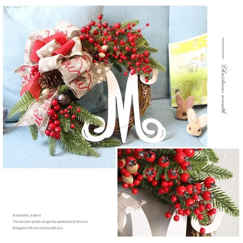 Decorative Flowers & Wreaths Creative Christmas Door Alphabet Red Fruit Wreath Decoration Artificial Garland Home Window Wall