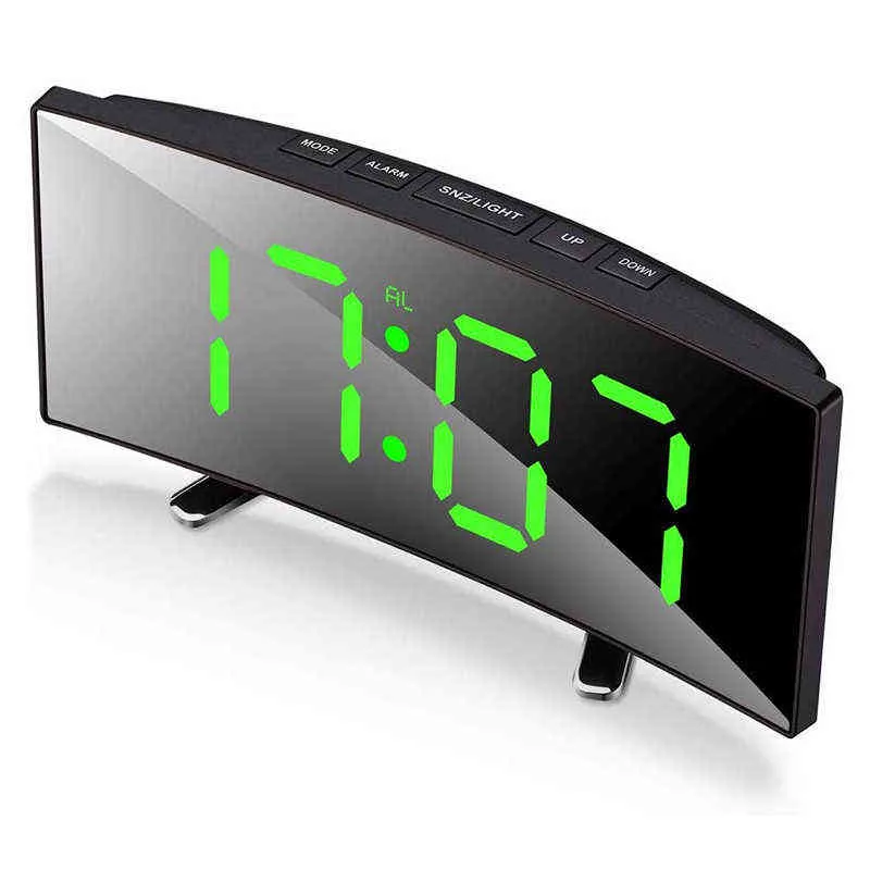 Tafel Wekker voor Kamer Gebogen Dimbare LED SN Electronic Digital Desktop Clock voor Kinderen Slaapkamer Grote Tafelklok 211111