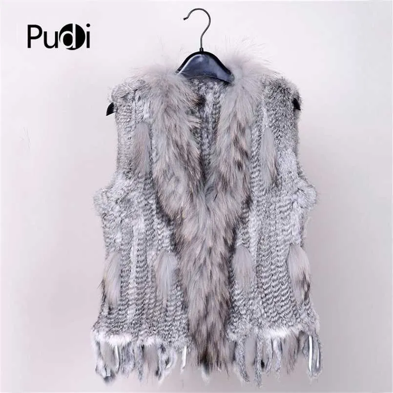 28 Kolory Kobiety Prawdziwy Prawdziwy Królik Futro Kamizelka Płaszcz Tassels Raccoon Fur Collar Kurtka Kamizelka Hurtownie Drop VR032 211007