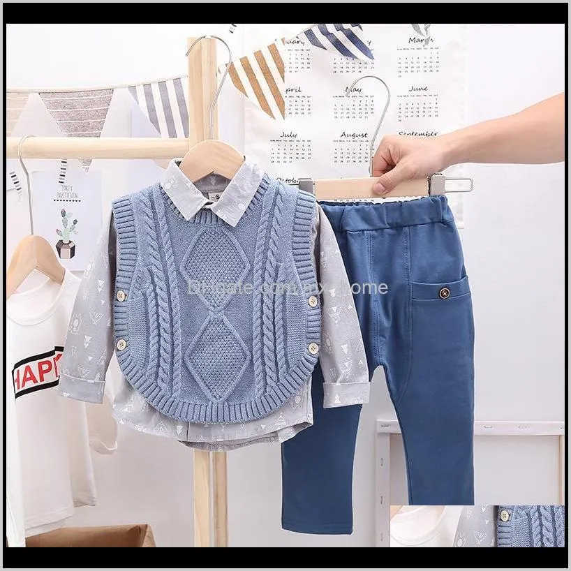 autumn casual kids suit children`s suit cotton boys long-sleeve shirt sweater vest trousers 3pcs baby clothes 0-4 years