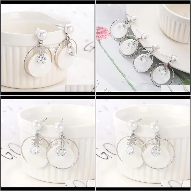 wybu summer style stone pendant drop earrings for women star with pearl push-back dangle earring ear jewelry for girl gift