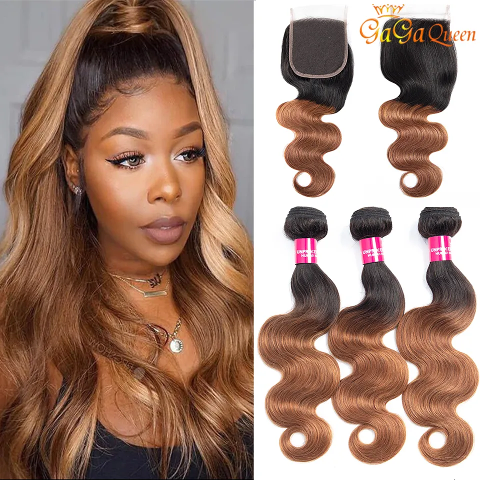 1b/30 Brazilian Body Wave Virgin Hair Bundles With Closure Ombre Human Hair bundles 4X4 Lace Closure With Hair Bundles