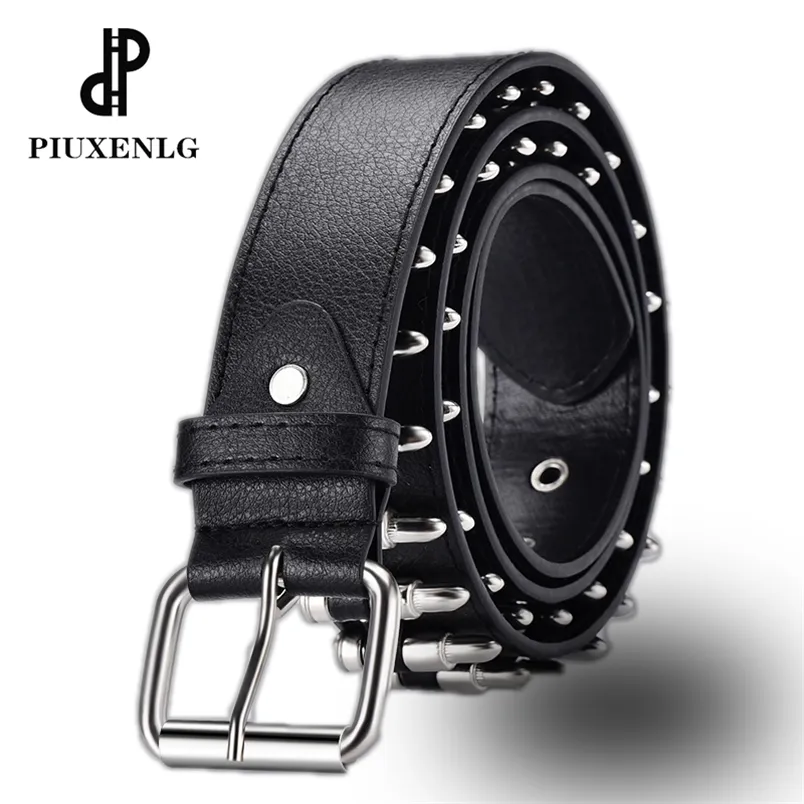 Creux Bullet Décoration Ceinture De Mode Dames En Cuir De Luxe Clouté Cadeau ManS Goth Rock Sauvage Réglable Femmes Punk Ceinture Noire 210918