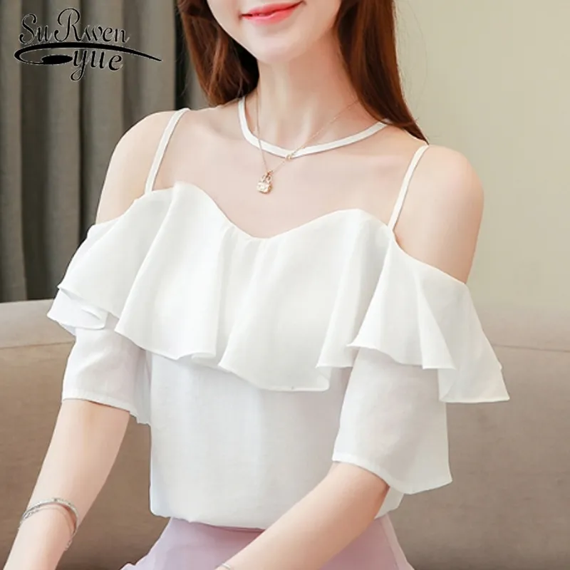 off shoulder chiffon blouse