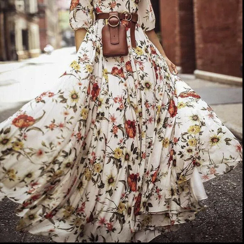 long flowy maxi dress with sleeves Yexpine Casual V Neck Flowy Maxi Dresses