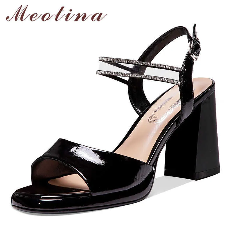 メチナの女性の靴本革プラットフォームスーパーハイヒールサンダルクリスタル透明厚いかかと女性サンダル夏黒40 210608