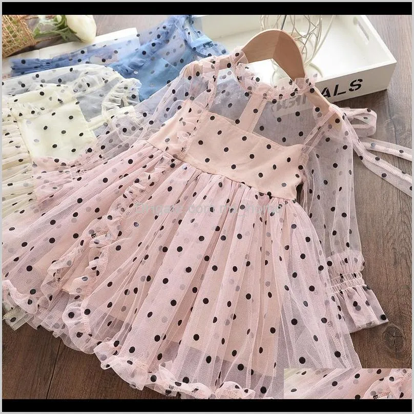 Robes Bébé Bébé Enfants Maternité Drop Livraison 2021 Vêtements pour enfants Printemps et automne Filles Kid Polka Dot Mesh Jupe Mignon Respirant Princ