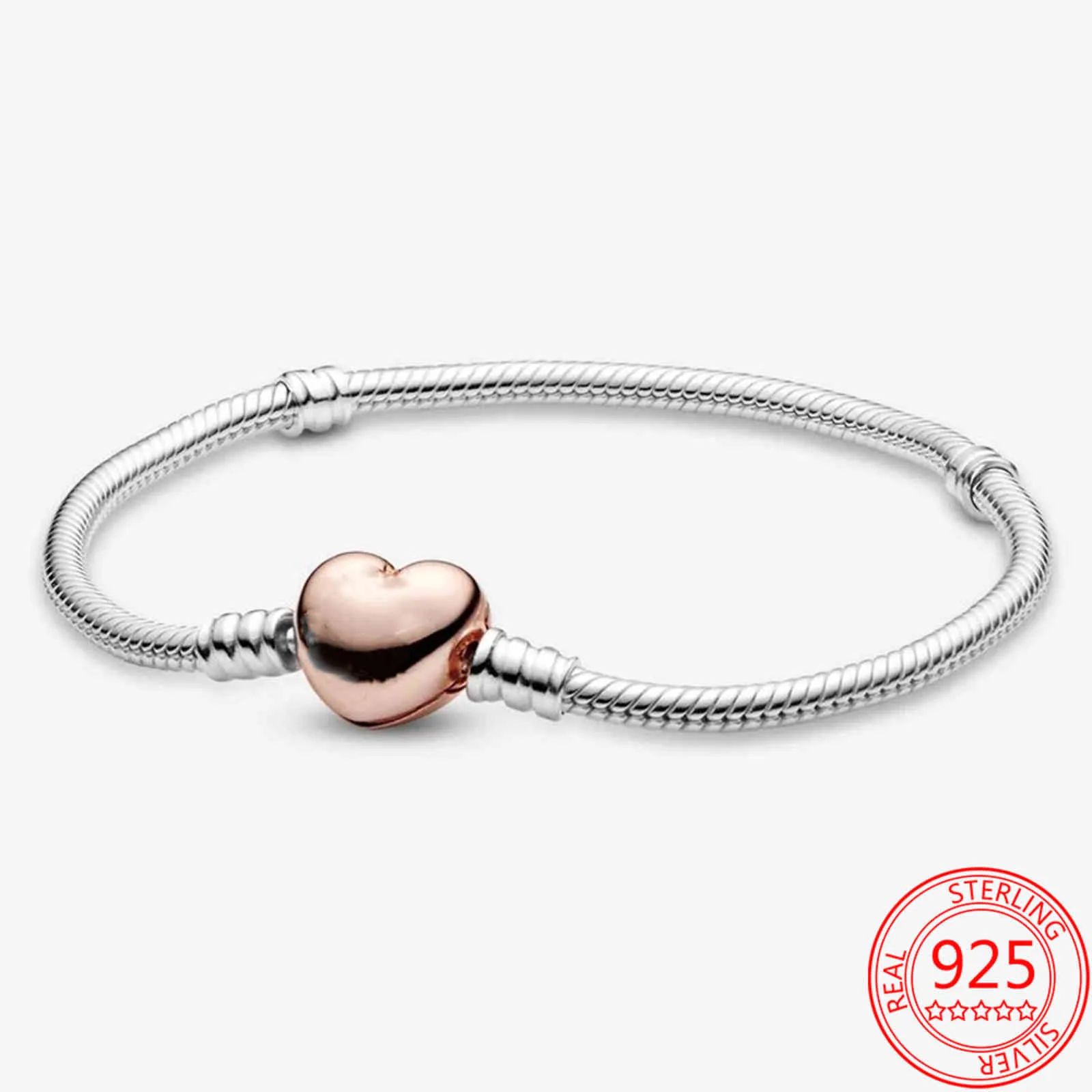 Prachtige 925 Sterling Sier Pan Seri Armband Rose Gold Heart-vormige Sluiting Bracelet Fit Charm Gifts DIY Woman Fine Jewelry