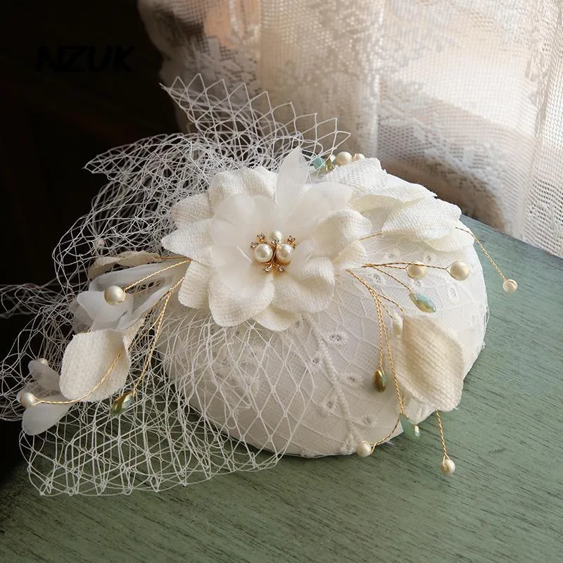 Headpieces NZUK Wedding Hat Hair Jewelry Women Flower Face Veil Headdress Retro Fascinator Bridal Ladies Headwear Clip