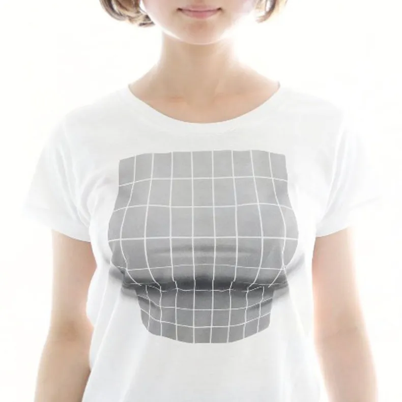 3D spoof impressão t-shirt tridimensional ilusão enganar engano grande peitos curtos manga curta mulheres homens branco tops japoneses y2k moda